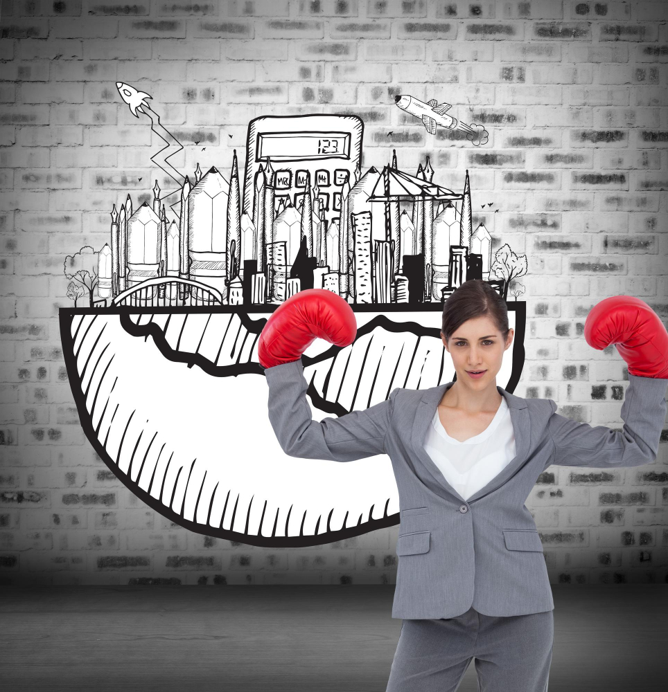 businesswoman with boxing gloves businesswoman with boxing gloves