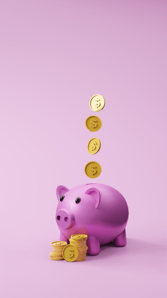 piggy bank with money going into it piggy bank with money going into it
